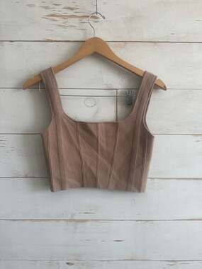 all:row Millie Knit Corset Style Crop Top in Tan